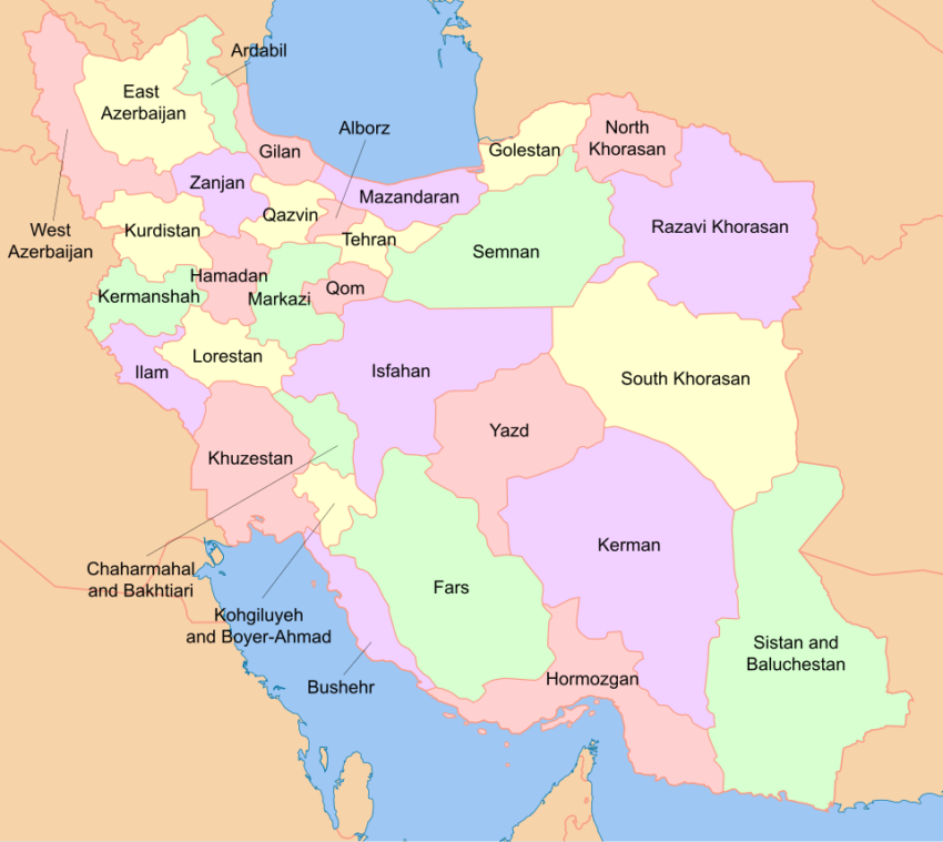 Map of Iran with province names